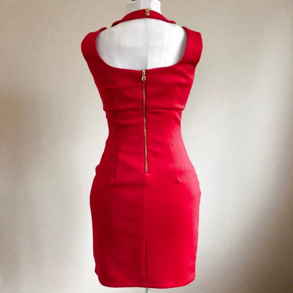 Guess Sexy Red Midi Dress Sleeveless Sheath 2 - Picture 2 of 5